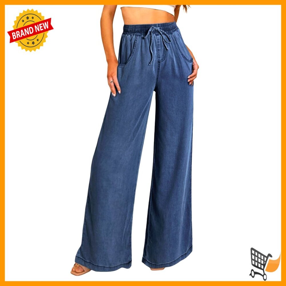 Wide Leg Drawstring Jeans High Waisted Loose Fit Denim Pants Y2k Chic